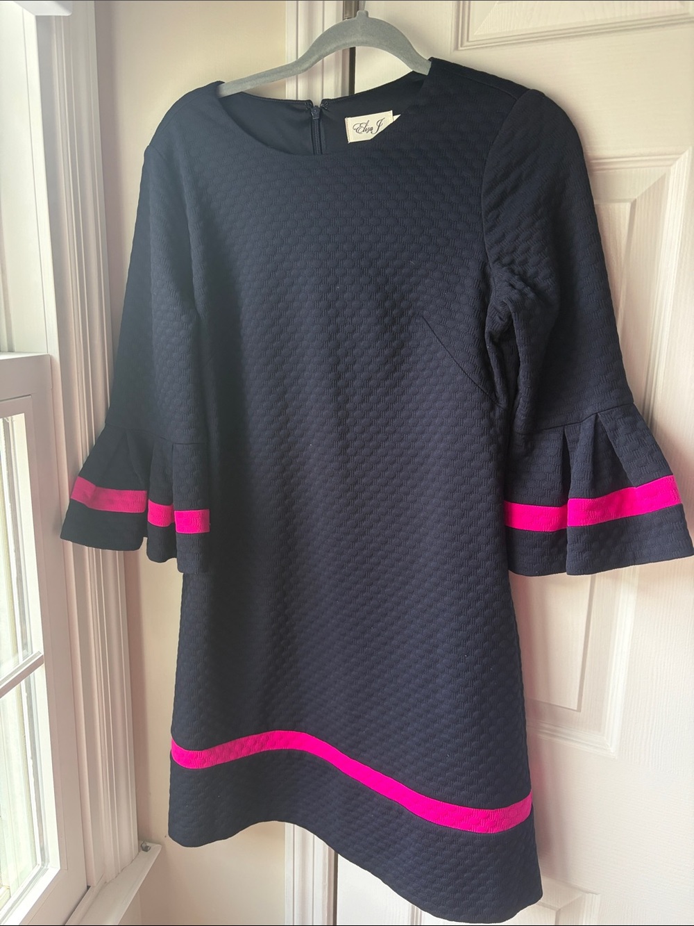 Eliza J Navy A-Line Dress with Hot Pink Trim